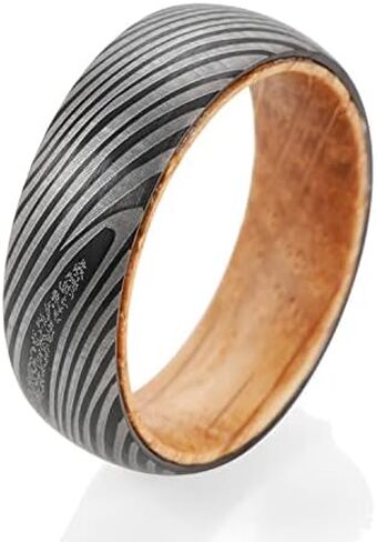6mm Damascus Engraved Wood Wedding Ring Black Tungsten Sleeve Barrel Wood Anniversary Wedding Band in Saudi Arabia