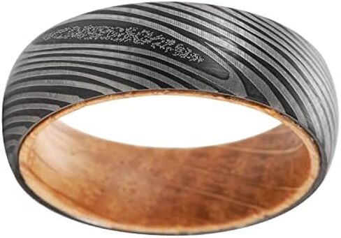 6mm Damascus Engraved Wood Wedding Ring Black Tungsten Sleeve Barrel Wood Anniversary Wedding Band in Saudi Arabia