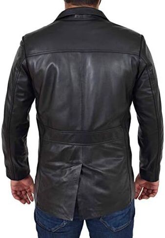 Mens Black Leather Safari Jacket Fitted Classic Retro Blazer Hunters Reefer Coat - Sylas in Kuwait