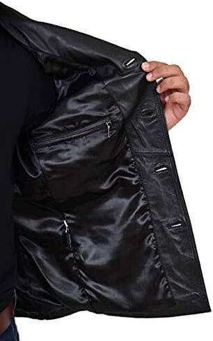 Mens Black Leather Safari Jacket Fitted Classic Retro Blazer Hunters Reefer Coat - Sylas in Kuwait
