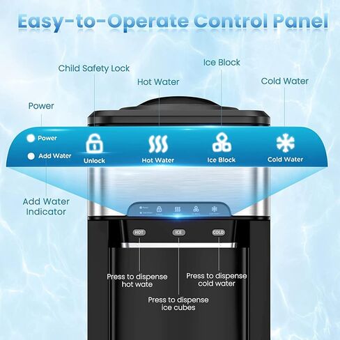 COSTWAY Water Dispenser with Ice Maker, Hold 3-5 Gallon Bottle, 3-in-1 Countertop Top-Loading Hot Cold Water Cooler Machine for Home Office, Safety Lock, 48Lbs/24H, 12 Cube, 4 lbs Storage Basket in Kuwait