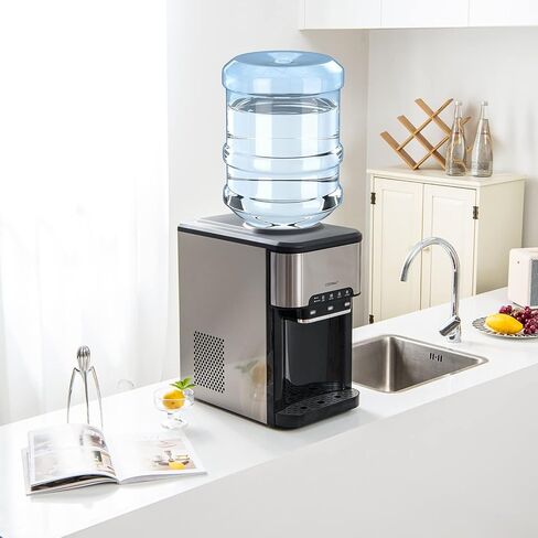 COSTWAY Water Dispenser with Ice Maker, Hold 3-5 Gallon Bottle, 3-in-1 Countertop Top-Loading Hot Cold Water Cooler Machine for Home Office, Safety Lock, 48Lbs/24H, 12 Cube, 4 lbs Storage Basket in Kuwait