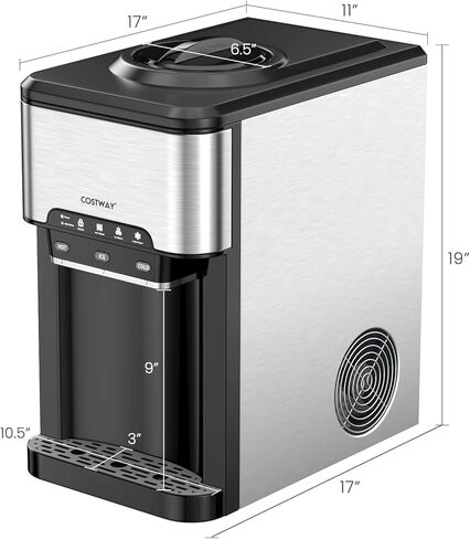 COSTWAY Water Dispenser with Ice Maker, Hold 3-5 Gallon Bottle, 3-in-1 Countertop Top-Loading Hot Cold Water Cooler Machine for Home Office, Safety Lock, 48Lbs/24H, 12 Cube, 4 lbs Storage Basket in Kuwait