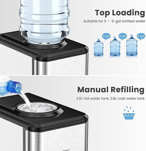 COSTWAY Water Dispenser with Ice Maker, Hold 3-5 Gallon Bottle, 3-in-1 Countertop Top-Loading Hot Cold Water Cooler Machine for Home Office, Safety Lock, 48Lbs/24H, 12 Cube, 4 lbs Storage Basket in Kuwait