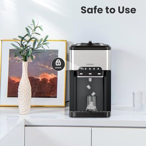 COSTWAY Water Dispenser with Ice Maker, Hold 3-5 Gallon Bottle, 3-in-1 Countertop Top-Loading Hot Cold Water Cooler Machine for Home Office, Safety Lock, 48Lbs/24H, 12 Cube, 4 lbs Storage Basket in Kuwait
