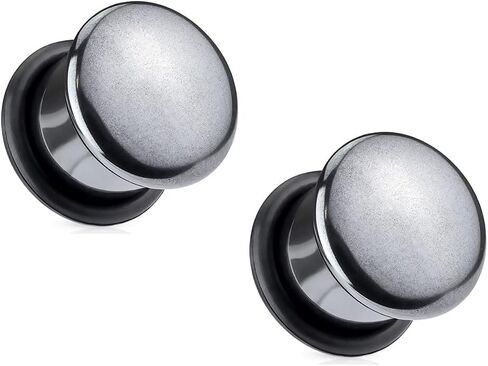 Pierced Owl - Hematite Stone Domed Single Flare Plugs with O-Rings, Sold as a Pair in Kuwait