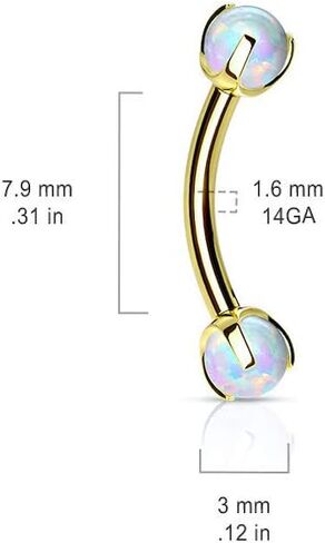 Claw Set Opals on Internally Threaded 316L Surgical Steel Eyebrow Barbells in Saudi Arabia