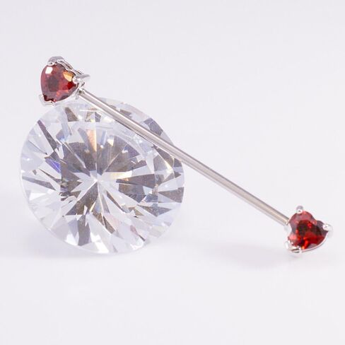 Industrial Barbell with Front Facing Heart Shape Garnet Cubic Zirconia Ends . Stainless Steel Earring Cartilage Body Piercing Jewelry, 14G. in Saudi Arabia