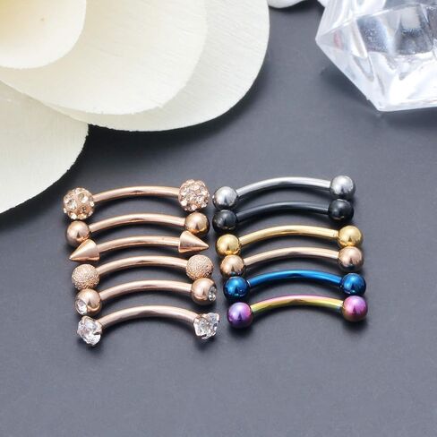 SCERRING 12 قطعة 16 جرام 10 مللي متر الفولاذ المقاوم للصدأ الحاجب الزنمة اللولب روك Daith أقراط البطن الشفاه الدائري واضح مكعب زركونيا الحديد ثقب الجسم مجوهرات in Saudi Arabia