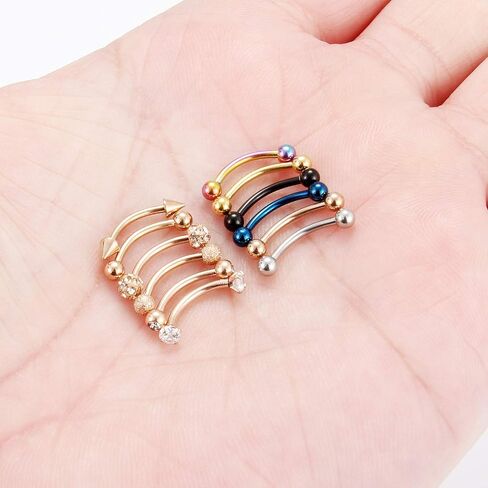 SCERRING 12 قطعة 16 جرام 10 مللي متر الفولاذ المقاوم للصدأ الحاجب الزنمة اللولب روك Daith أقراط البطن الشفاه الدائري واضح مكعب زركونيا الحديد ثقب الجسم مجوهرات in Saudi Arabia