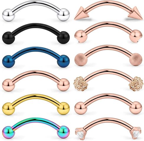 SCERRING 12 قطعة 16 جرام 10 مللي متر الفولاذ المقاوم للصدأ الحاجب الزنمة اللولب روك Daith أقراط البطن الشفاه الدائري واضح مكعب زركونيا الحديد ثقب الجسم مجوهرات in Saudi Arabia