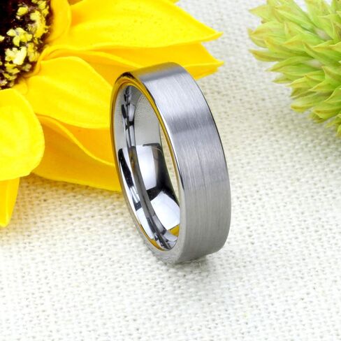 Double Accent 6MM Comfort Fit Tungsten Carbide Wedding Band Brushed Pipe Cut Style Tungsten Ring (5 to 15) in Saudi Arabia