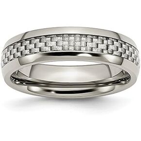 Solid Stainless Steel Grey Carbon Fiber-Inlay 6mm Wedding Band Ring Comfort-Fit in Kuwait