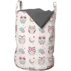 Ambesonne Owls Laundry Bag, Owls Stars Moon Patterns in Feminine Soft Colors Symmetric Design Artwork, Hamper Basket with Handles Drawstring Closure for Laundromats, 13" x 19", Almond Green Pink Tan in Saudi Arabia