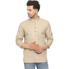ITOS365 Men's Tunic Cotton Short Kurta Button Down Shirt Indian Clothing Casual Party Dress Gifts Items