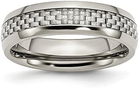 Solid Stainless Steel Grey Carbon Fiber-Inlay 6mm Wedding Band Ring Comfort-Fit in Saudi Arabia