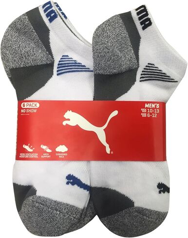 Puma Mens Low Cut All Sport No Show Socks 6-Pair stock size 10-13 shoe size 6-12, White/Grey in Kuwait