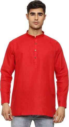 ITOS365 Men's Tunic Cotton Short Kurta Button Down Shirt Indian Clothing Casual Party Dress Gifts Items in Kuwait