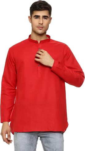 ITOS365 Men's Tunic Cotton Short Kurta Button Down Shirt Indian Clothing Casual Party Dress Gifts Items in Kuwait