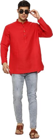ITOS365 Men's Tunic Cotton Short Kurta Button Down Shirt Indian Clothing Casual Party Dress Gifts Items in Kuwait