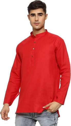 ITOS365 Men's Tunic Cotton Short Kurta Button Down Shirt Indian Clothing Casual Party Dress Gifts Items in Kuwait