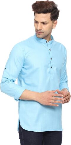 ITOS365 Men's Tunic Cotton Short Kurta Button Down Shirt Indian Clothing Casual Party Dress Gifts Items in Saudi Arabia