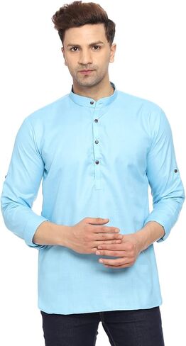 ITOS365 Men's Tunic Cotton Short Kurta Button Down Shirt Indian Clothing Casual Party Dress Gifts Items in Saudi Arabia