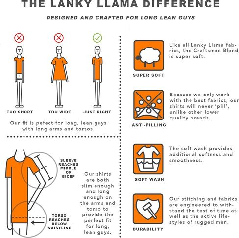 تي شيرت Lanky Llama (جديد) Craftsman Henley | مناسب للرجال النحيفين والطويلين | مزيج من القطن/البوليستر الممشط 65/35 in Kuwait