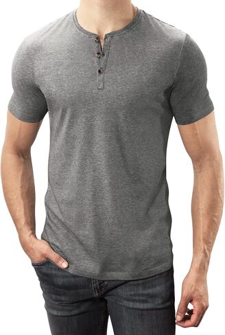 تي شيرت Lanky Llama (جديد) Craftsman Henley | مناسب للرجال النحيفين والطويلين | مزيج من القطن/البوليستر الممشط 65/35 in Kuwait