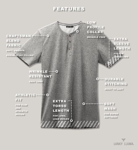 تي شيرت Lanky Llama (جديد) Craftsman Henley | مناسب للرجال النحيفين والطويلين | مزيج من القطن/البوليستر الممشط 65/35 in Kuwait
