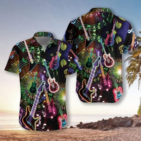 HYPERFAVOR Stylish Guitar Shirts for Men- Guitar Hawaiian Shirts- Casual Short Sleeve Guitar Shirt Men Gift Idea in Kuwait