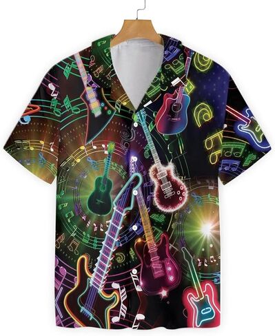 HYPERFAVOR Stylish Guitar Shirts for Men- Guitar Hawaiian Shirts- Casual Short Sleeve Guitar Shirt Men Gift Idea in Kuwait