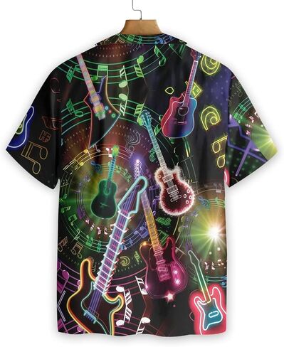 HYPERFAVOR Stylish Guitar Shirts for Men- Guitar Hawaiian Shirts- Casual Short Sleeve Guitar Shirt Men Gift Idea in Kuwait