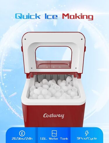 ARLIME Countertop Ice Maker Machine Portable Compact Ice Cube Maker, 9 Ice Ready in 8 Mins, 26Lbs/24H, Self-Cleaning Electric Ice Maker with Scoop and Basket for Home, Office, Party, Bar (Green) in Saudi Arabia