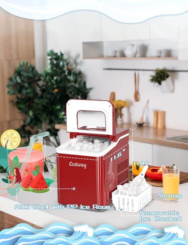 ARLIME Countertop Ice Maker Machine Portable Compact Ice Cube Maker, 9 Ice Ready in 8 Mins, 26Lbs/24H, Self-Cleaning Electric Ice Maker with Scoop and Basket for Home, Office, Party, Bar (Green) in Saudi Arabia
