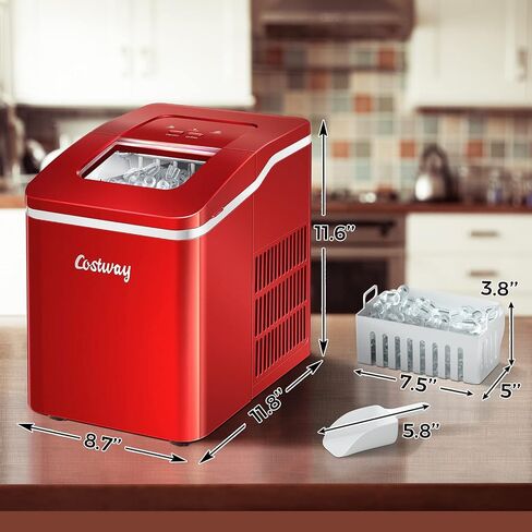 ARLIME Countertop Ice Maker Machine Portable Compact Ice Cube Maker, 9 Ice Ready in 8 Mins, 26Lbs/24H, Self-Cleaning Electric Ice Maker with Scoop and Basket for Home, Office, Party, Bar (Green) in Saudi Arabia
