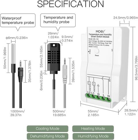 جهاز تحكم ذكي في درجة الحرارة والرطوبة من MoesGo WiFi DIY، منظم حرارة للزواحف عن بعد آمن وموثوق به مع مخرج مرحل مزدوج، جهاز تحكم عن بعد Smart Life/Tuya، متوافق مع Alexa Google Home in Kuwait