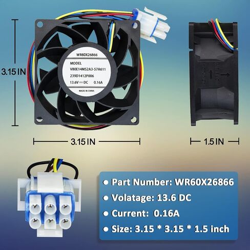 WR60X26866 مروحة تبريد مروحة محرك متوافق مع جي إي يستبدل ثلاجة WR60X10341، WR60X10356، WR60X10357، WR60X24303، WR60X26030، WR60X26033 in Kuwait