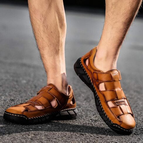 Honeystore Men's Closed-Toe Hollow Sandals Plus Size Leather Shoes Casual in Saudi Arabia