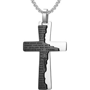 YL Cross Necklace for Men Stainless Steel Lord's Prayer Crucifix Pendant Jesus Christ Jewelry