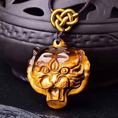 Tiger's Eye Pendant Hand Carved Tiger Head Necklace With Chain Lucky Amulet Fine Crystal Jewelry For Men Women Gift in Saudi Arabia
