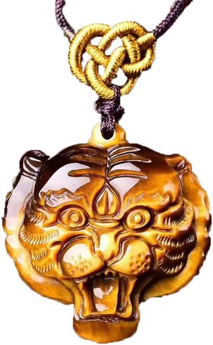 Tiger's Eye Pendant Hand Carved Tiger Head Necklace With Chain Lucky Amulet Fine Crystal Jewelry For Men Women Gift in Saudi Arabia