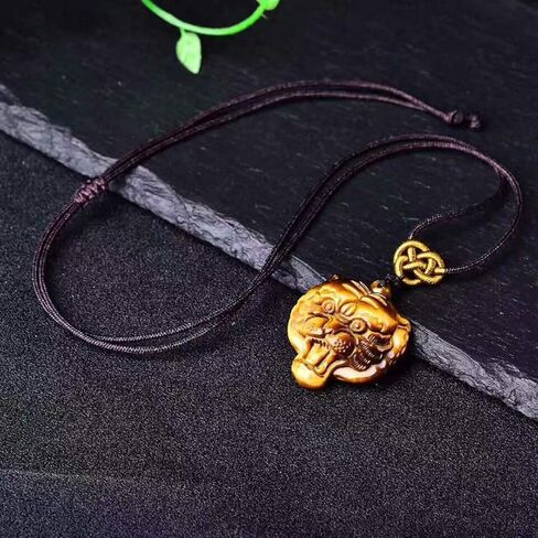 Tiger's Eye Pendant Hand Carved Tiger Head Necklace With Chain Lucky Amulet Fine Crystal Jewelry For Men Women Gift in Saudi Arabia