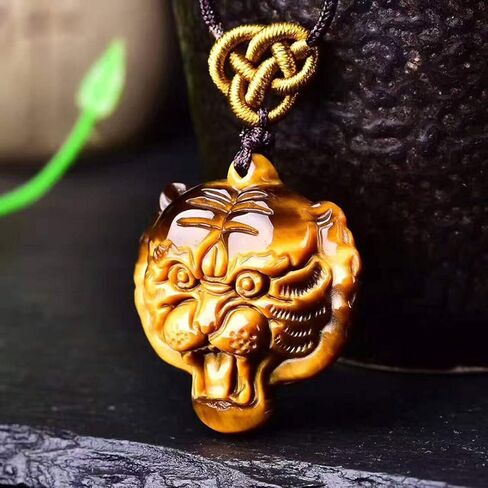 Tiger's Eye Pendant Hand Carved Tiger Head Necklace With Chain Lucky Amulet Fine Crystal Jewelry For Men Women Gift in Saudi Arabia