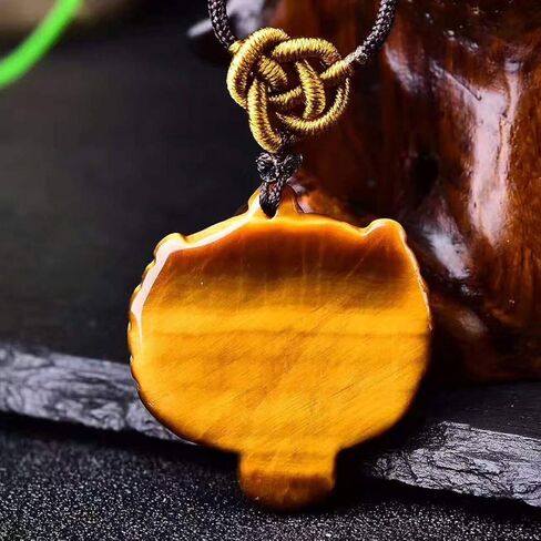 Tiger's Eye Pendant Hand Carved Tiger Head Necklace With Chain Lucky Amulet Fine Crystal Jewelry For Men Women Gift in Saudi Arabia