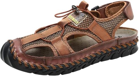 UIKGITP Men's Casual Adjustable Leather Sandals Closed Toe Handmade Waterproof for Men Summer Beach Outdoor Walking Driving Hiking Athletic Strap Breathable Loafers Sports Shoes in Saudi Arabia