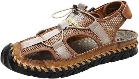 UIKGITP Men's Casual Adjustable Leather Sandals Closed Toe Handmade Waterproof for Men Summer Beach Outdoor Walking Driving Hiking Athletic Strap Breathable Loafers Sports Shoes in Saudi Arabia