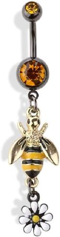 14GA Double Jeweled Bumblebee with Flower Dangle 316L Surgical Stainless Steel Navel Belly Button Ring in Saudi Arabia