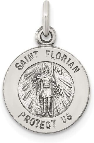 Solid 925 Sterling Silver Vintage Antiqued Catholic Patron Saint Florian Pendant Charm Medal - 18mm x 12mm in Saudi Arabia