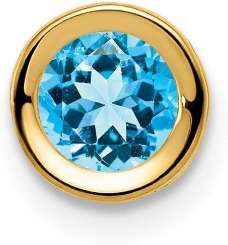 Solid 14k Yellow Gold 5mm Blue Topaz bezel Pendant Charm 6mm in Saudi Arabia
